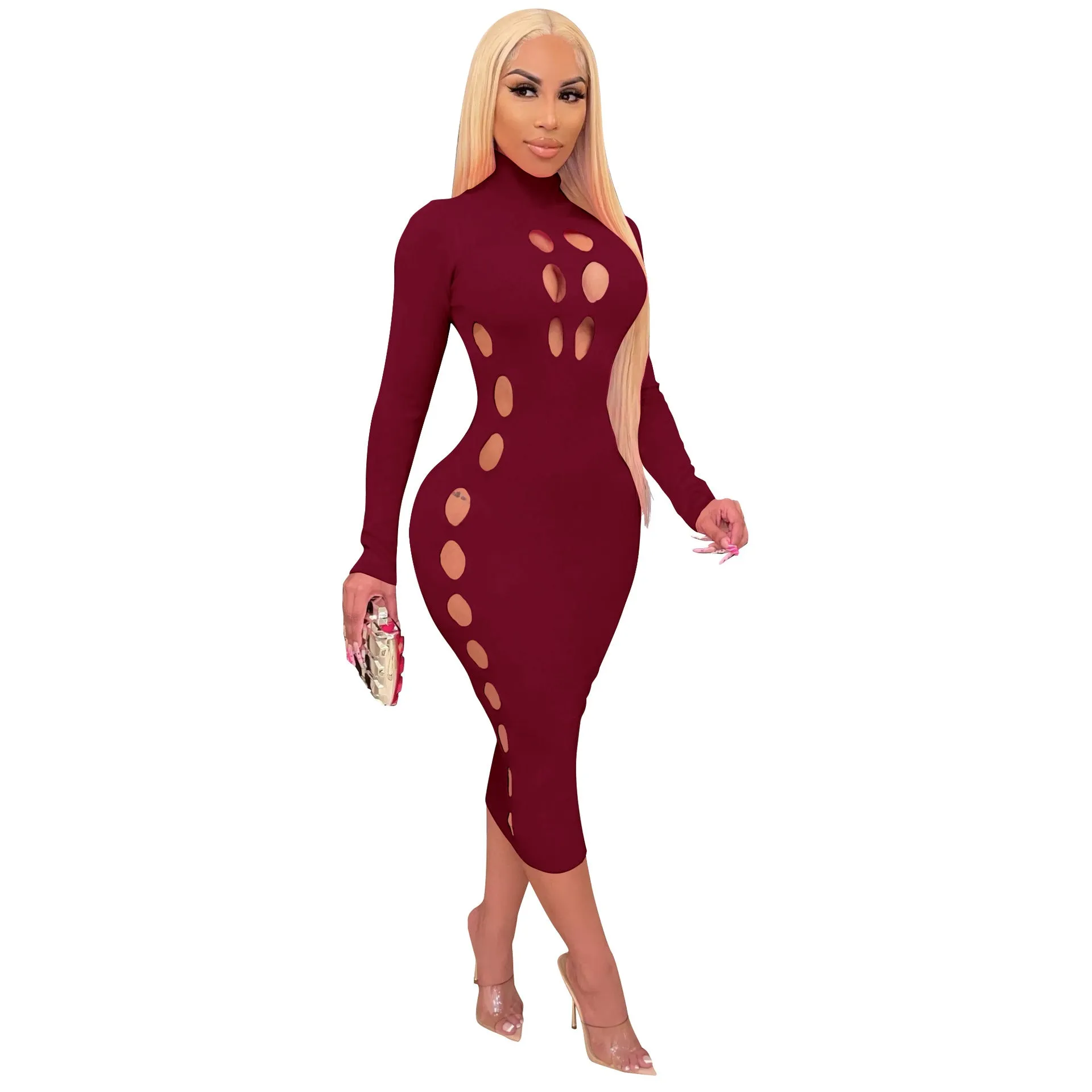 High-Neck Hollow Valentine'S Day Solid Wholesale Bodycon Dresses