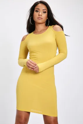 Honeydew Cold Shoulder Ribbed Long Sleeve Bodycon