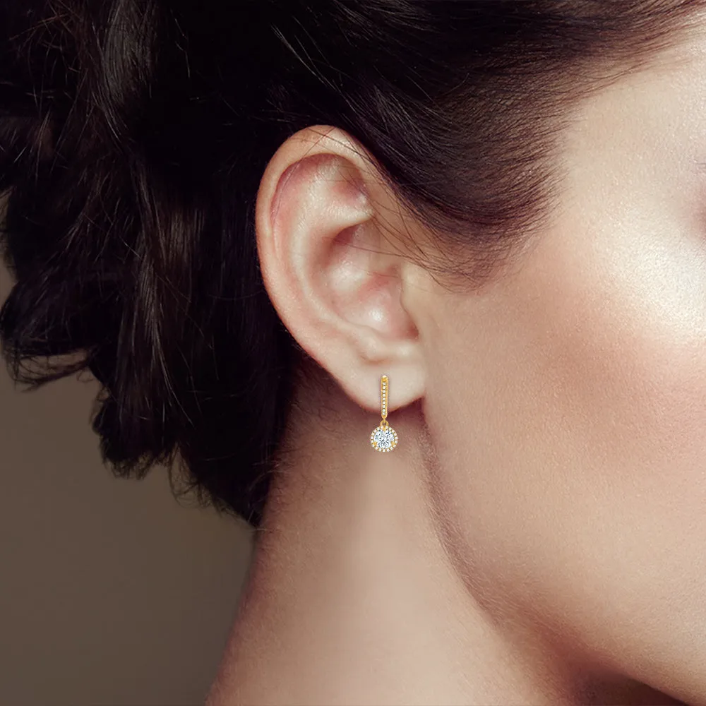 KATARINA 1 3/4 cttw Lab Grown Diamond Halo Huggie Earrings in 14k Gold