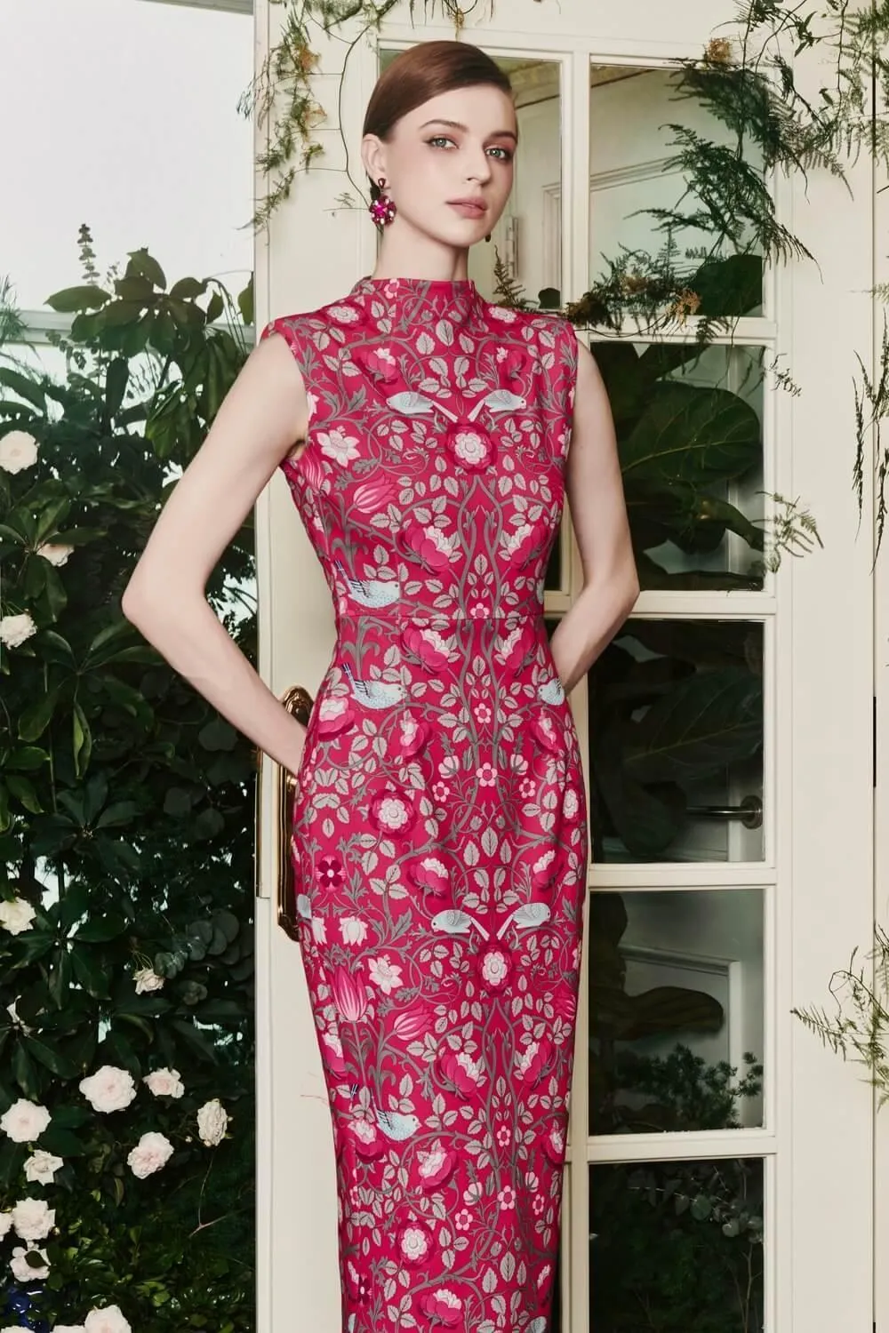 Kate Sheath High Neck Polyester Midi Dress