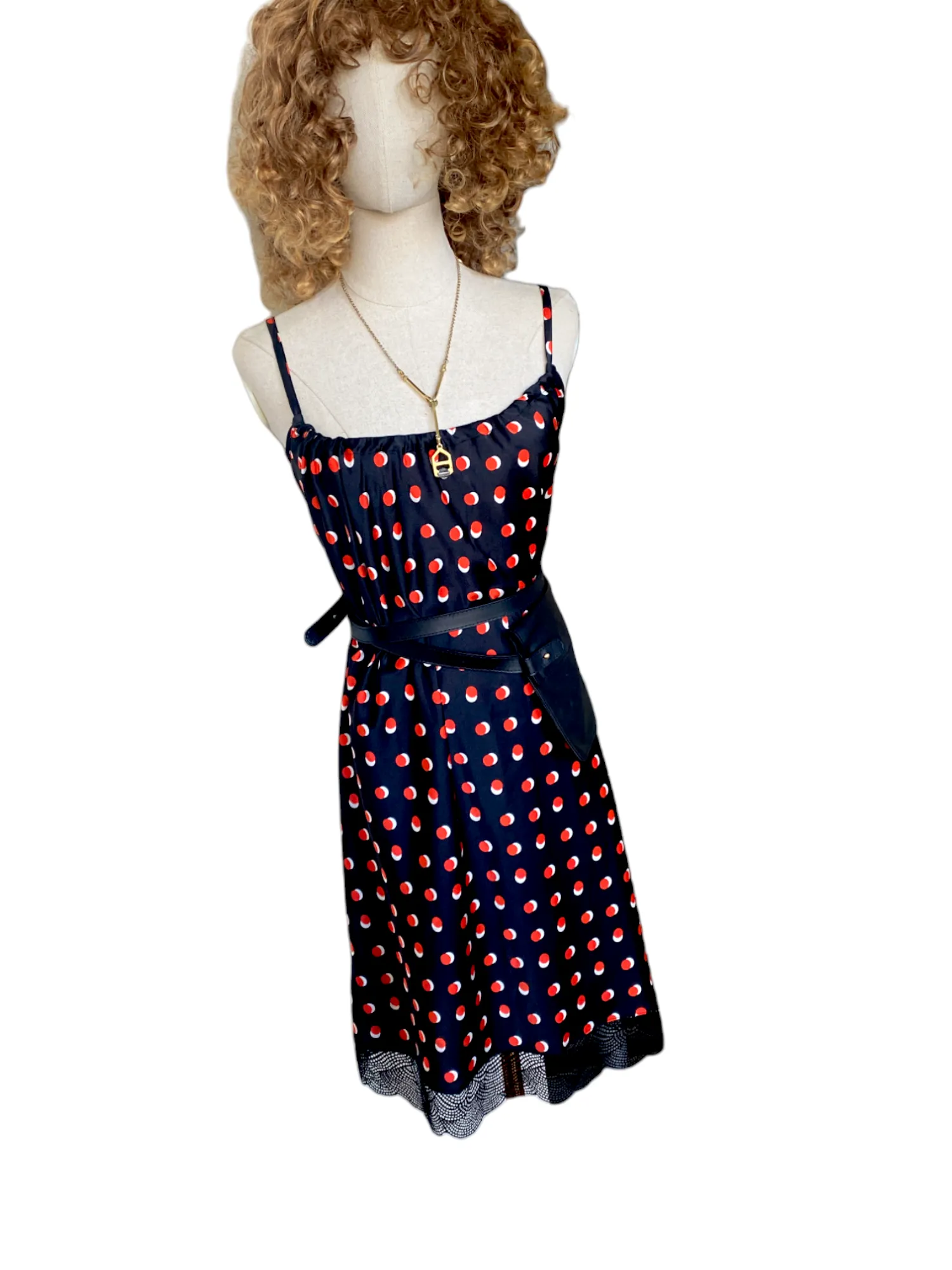 KENDALL   KYLIE Slip Style Dress | Navy/Red/White Polka Dots, Lace, Cotton/Modal