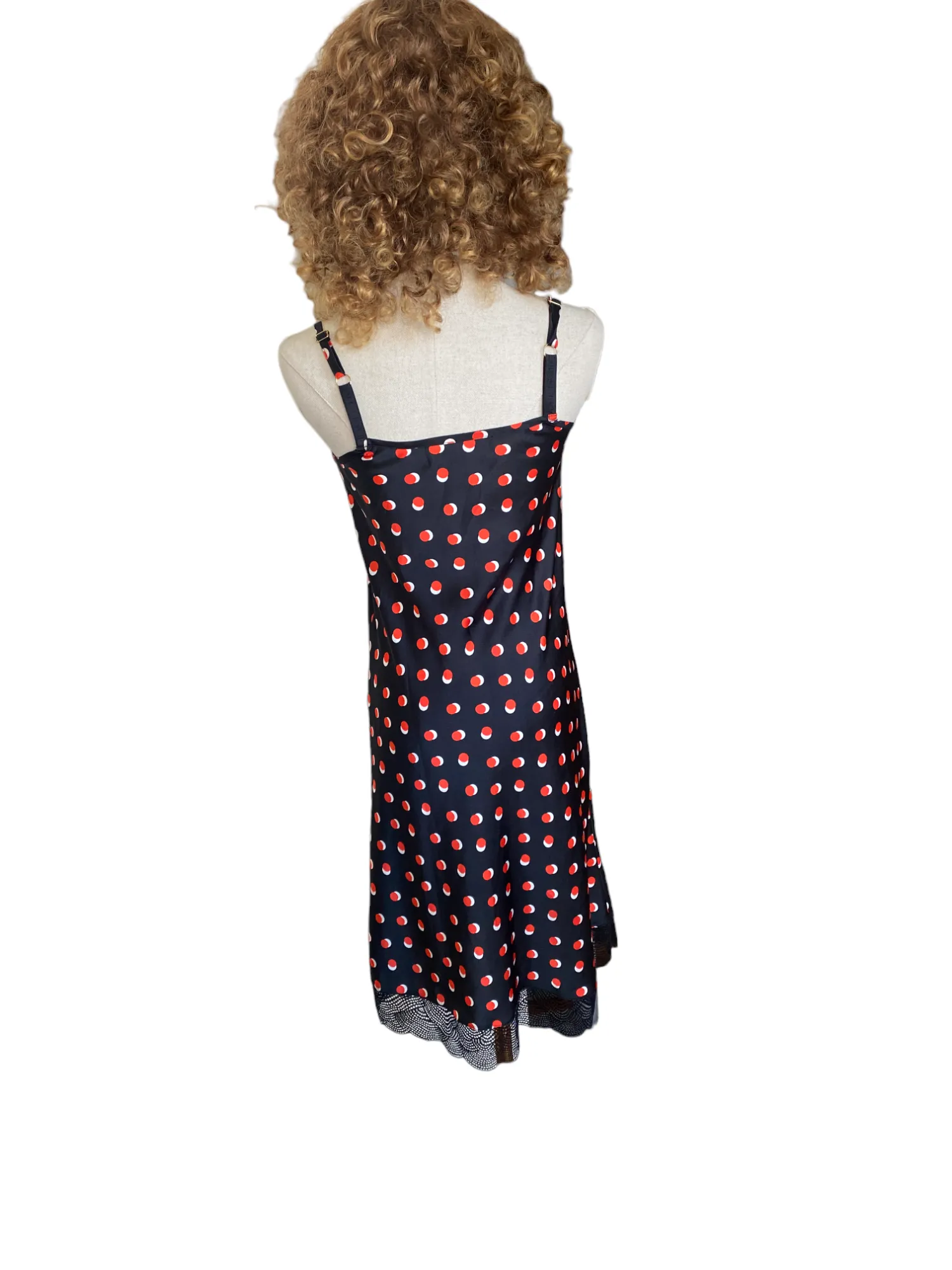 KENDALL   KYLIE Slip Style Dress | Navy/Red/White Polka Dots, Lace, Cotton/Modal