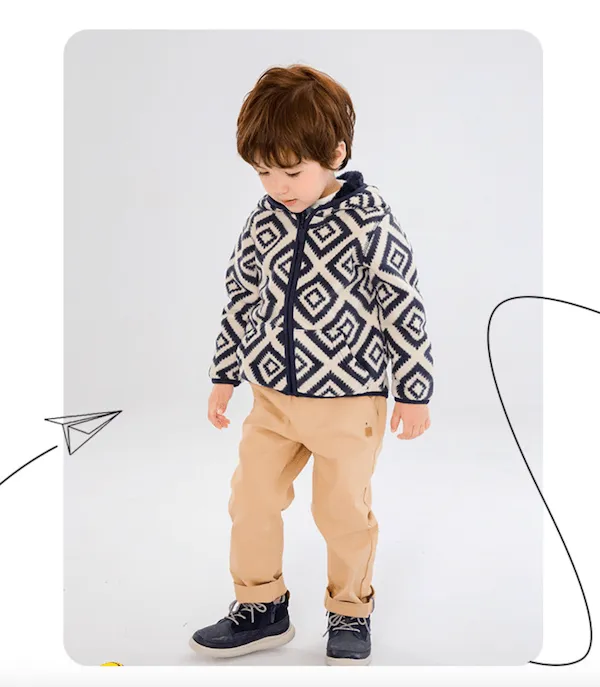 Kids Winter Hooded Fleece Jacket - Birds (2-8 years)