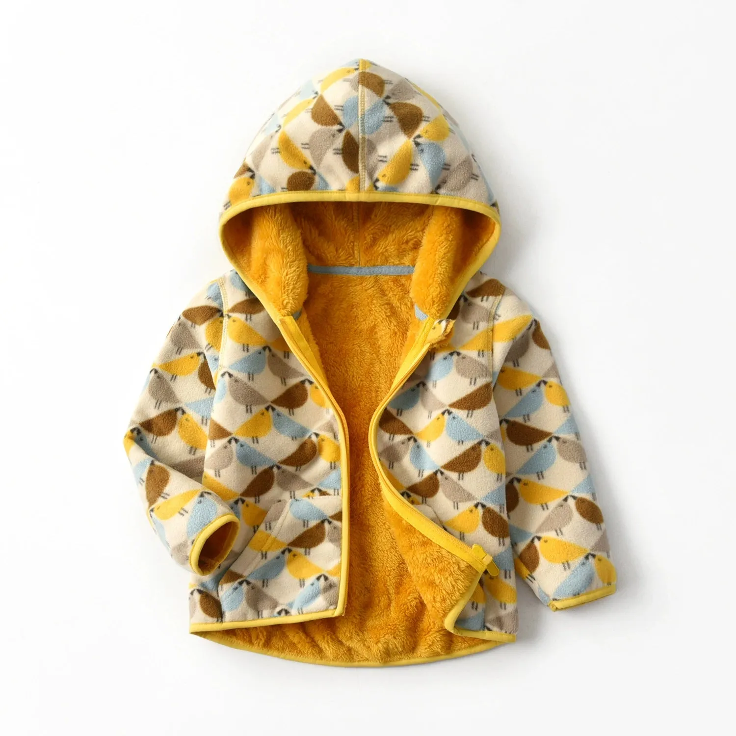 Kids Winter Hooded Fleece Jacket - Birds (2-8 years)