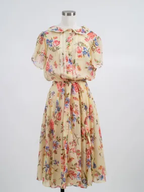Late 1970s Lightweight Floral Shirtdress with Lace Collar
