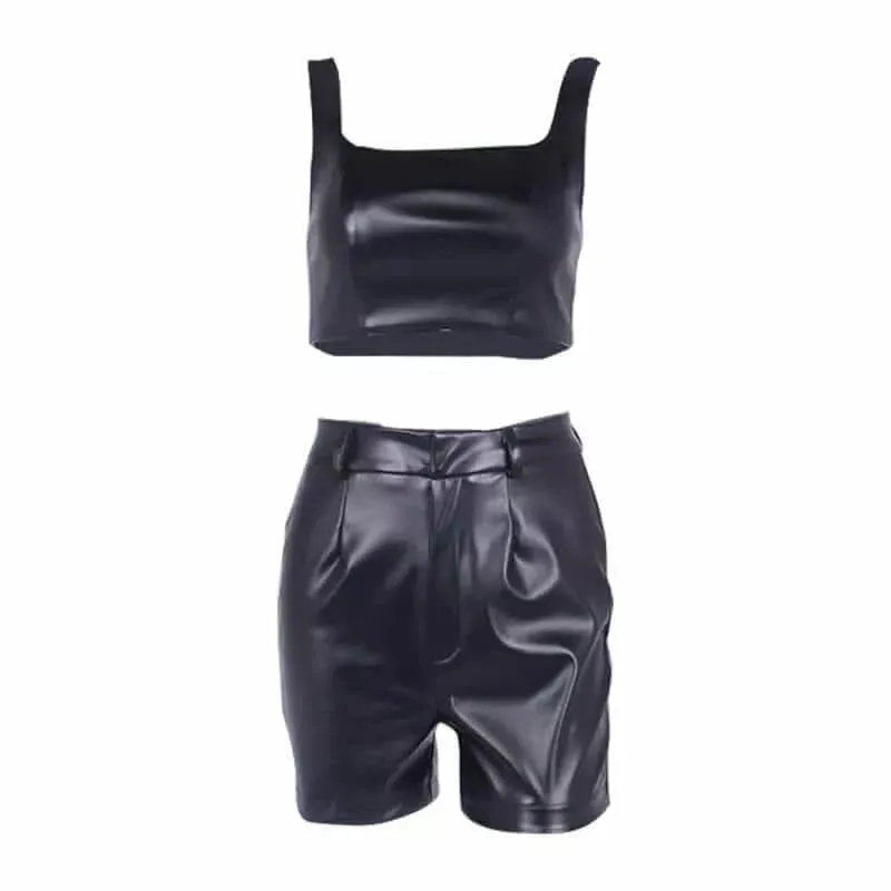 Leather Short and Crop Top Two-Piece Set