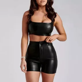 Leather Short and Crop Top Two-Piece Set