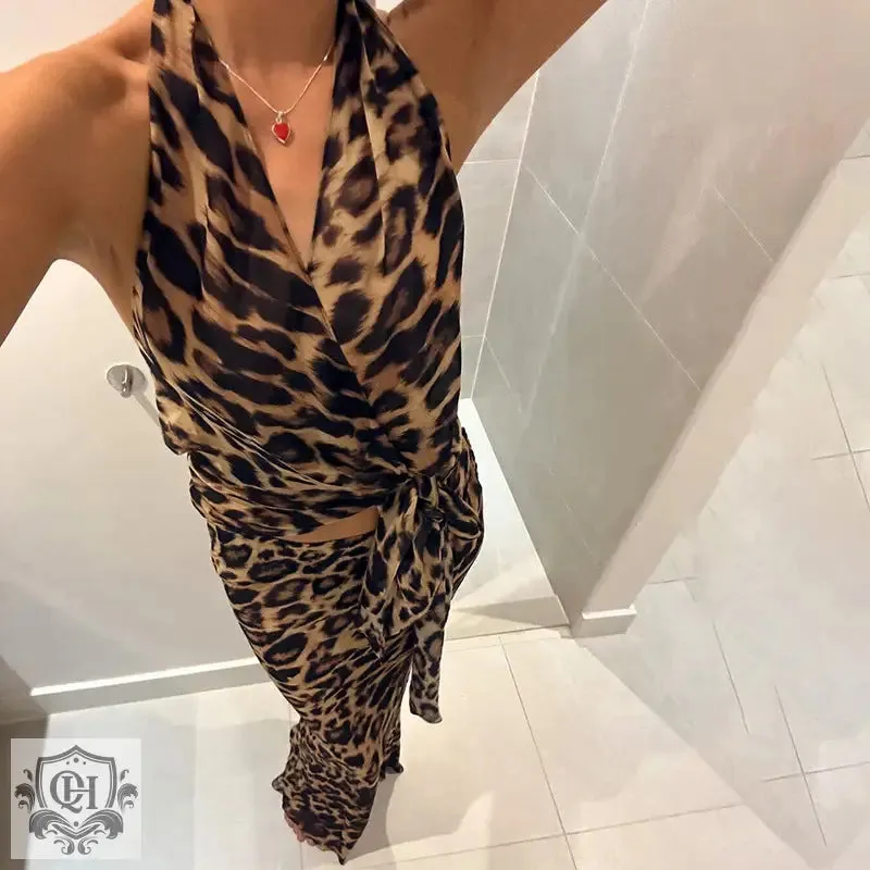Leopard Print Halter Top & Maxi Skirt