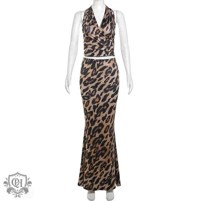 Leopard Print Halter Top & Maxi Skirt