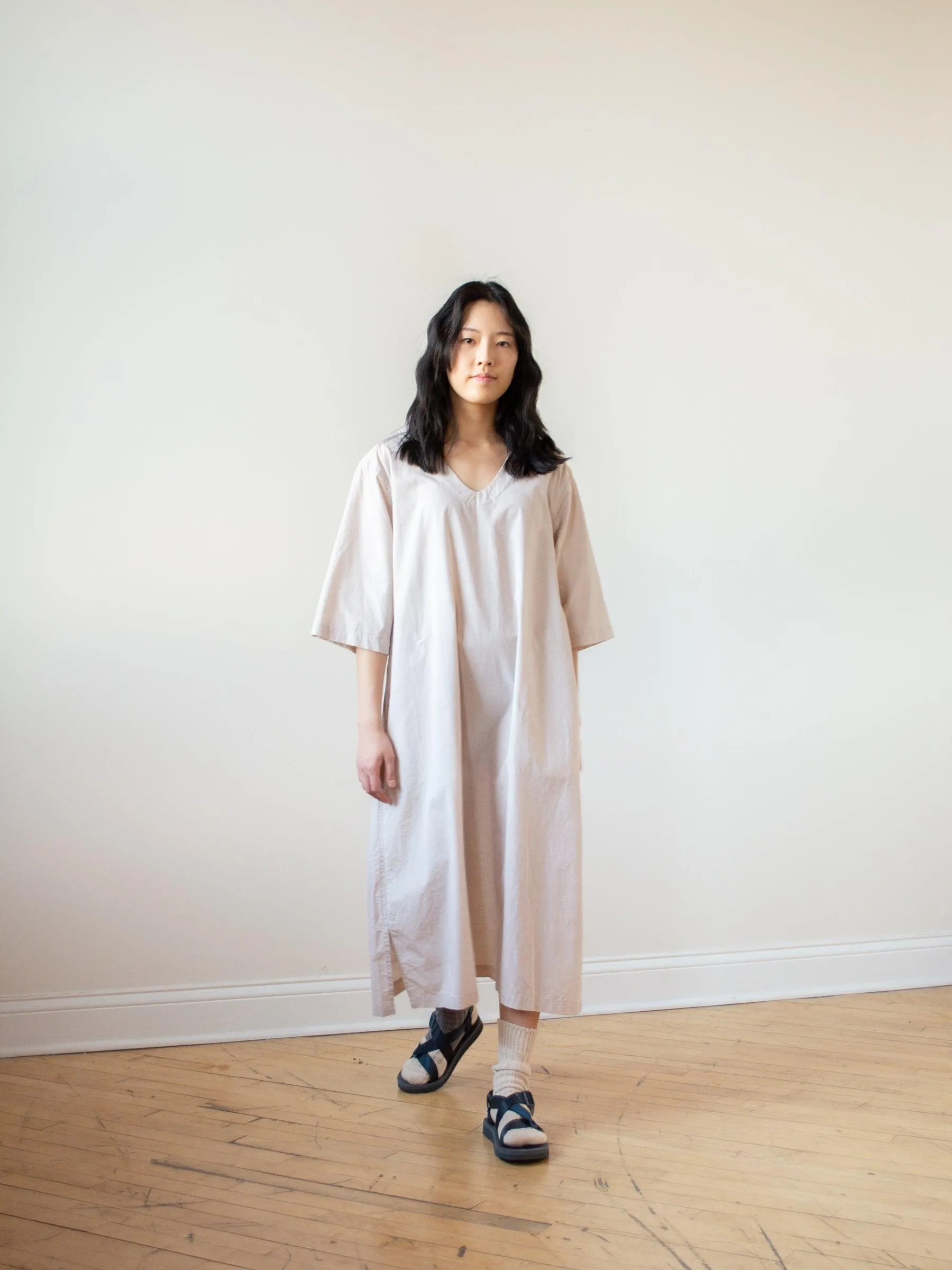 Lightweight Chambray Pullover Shirt Dress - Pink Beige