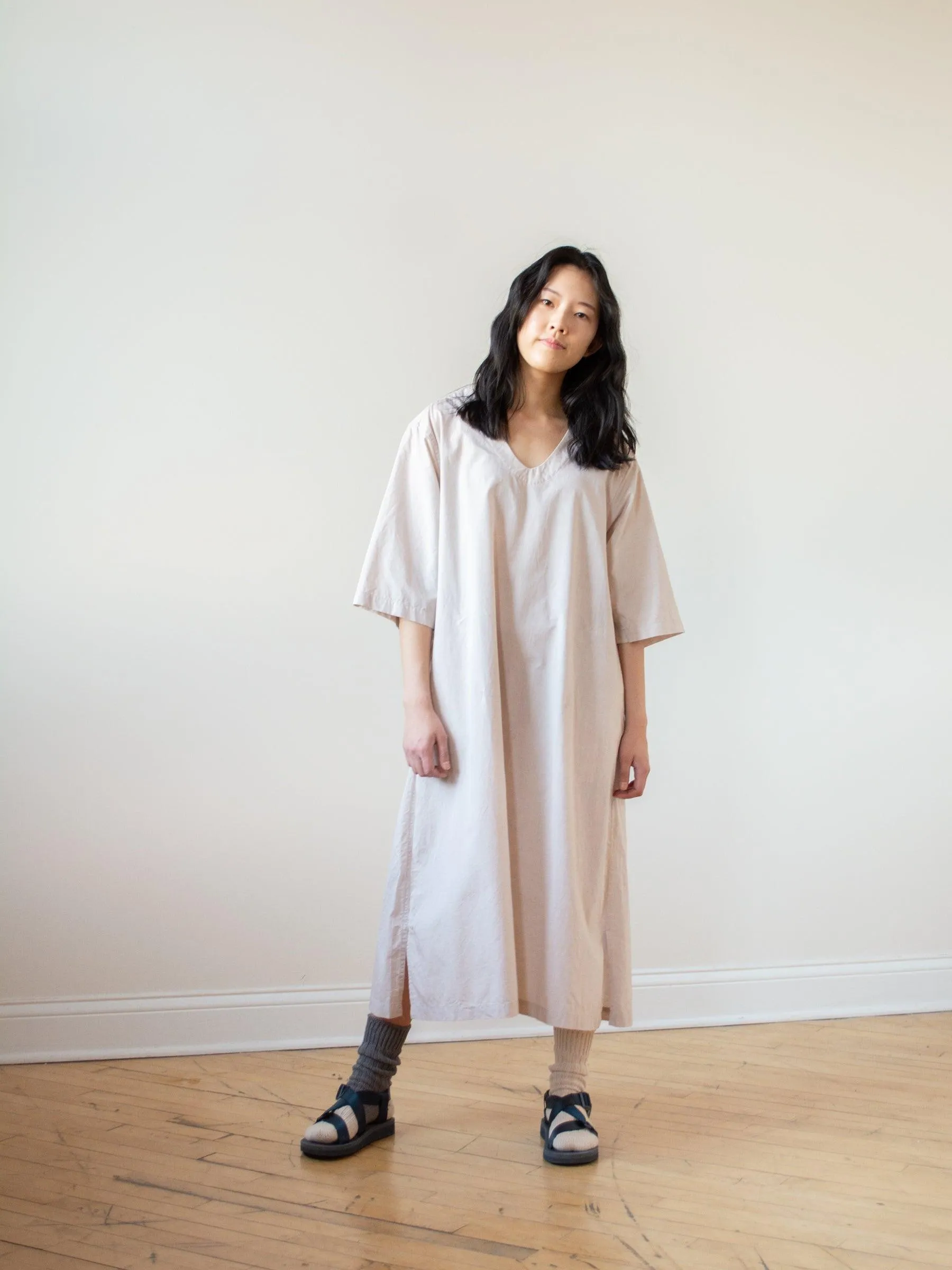 Lightweight Chambray Pullover Shirt Dress - Pink Beige