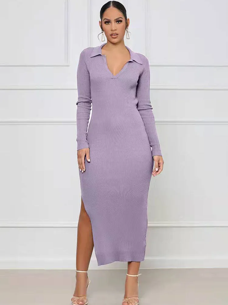 Long Sleeves Backless Split Bodycon Maxi Dresses