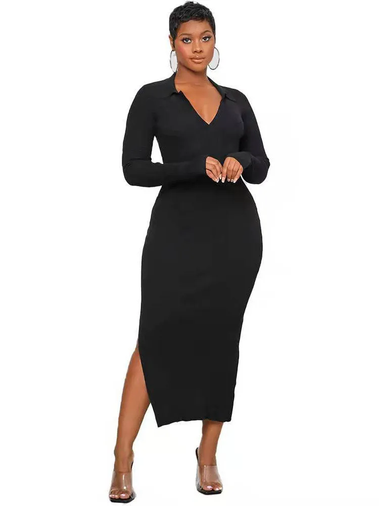 Long Sleeves Backless Split Bodycon Maxi Dresses