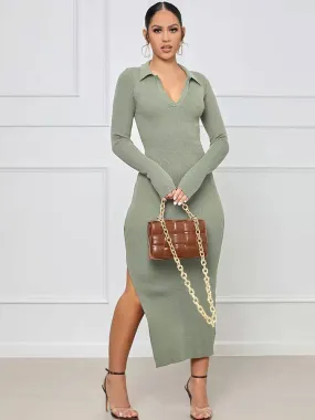 Long Sleeves Backless Split Bodycon Maxi Dresses