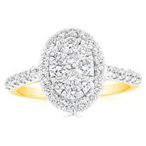 Luminesce Diamond 1 Carat Oval Dress Ring in 9ct Yellow Gold
