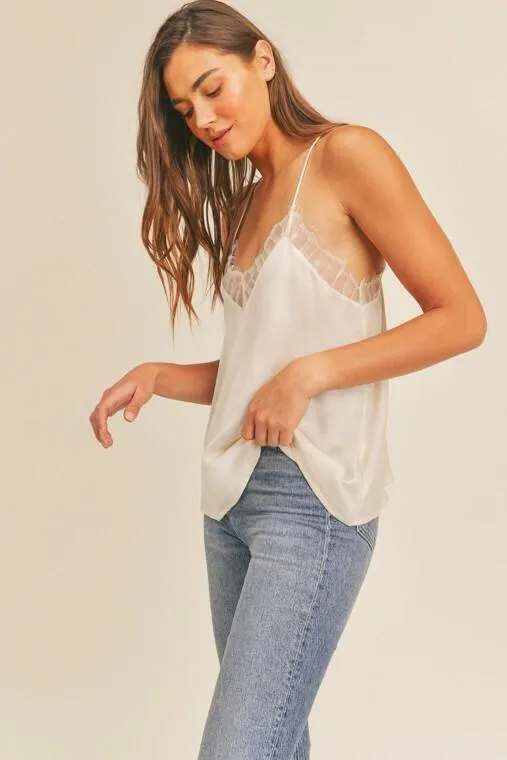 Lush Diana White Lace Trim Cami Top
