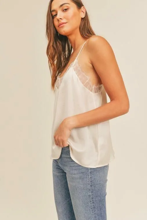 Lush Diana White Lace Trim Cami Top