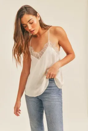 Lush Diana White Lace Trim Cami Top