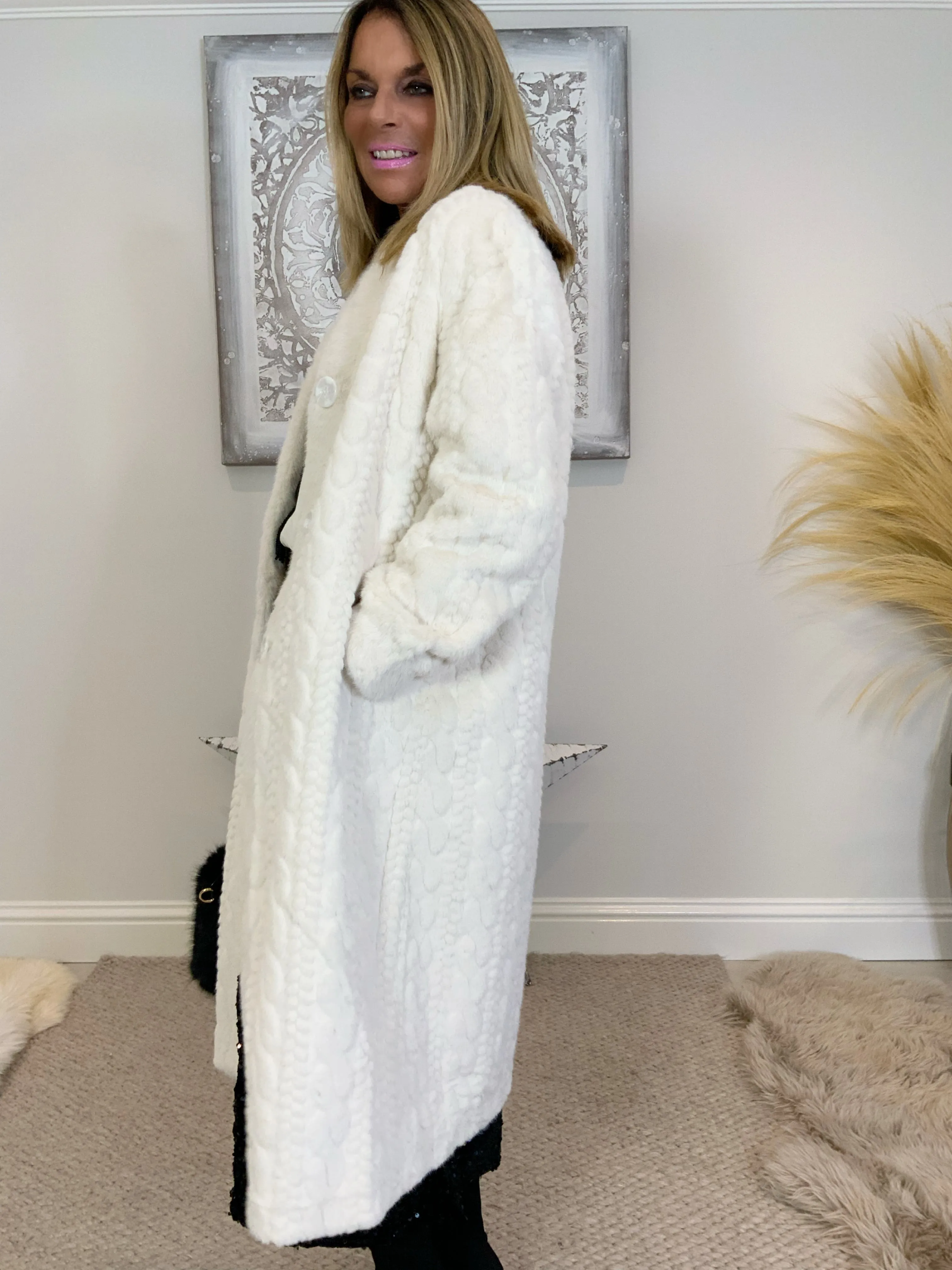 Luxury Faux Fur Cable Coat