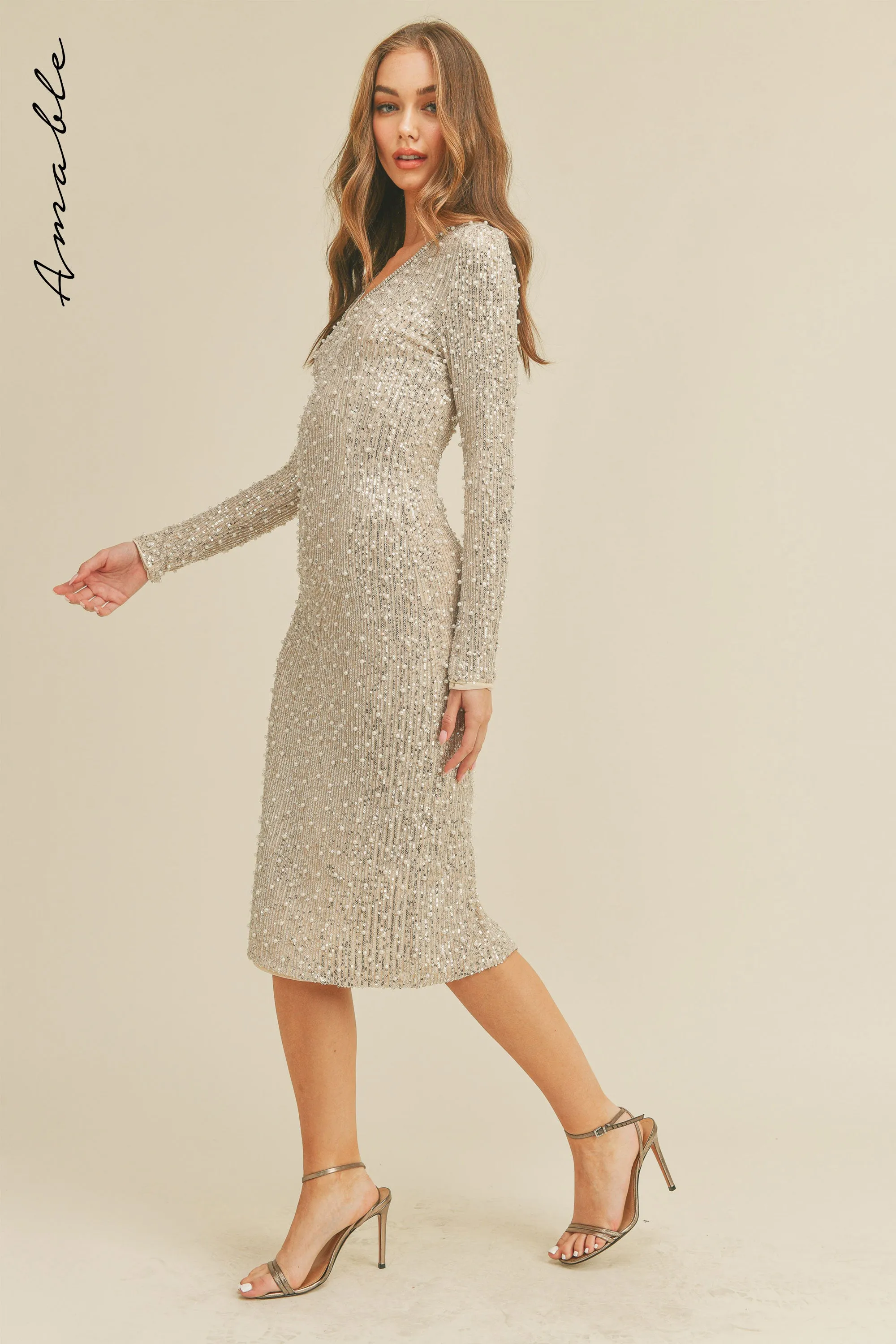 MEGUMI SEQUIN MIDI DRESS