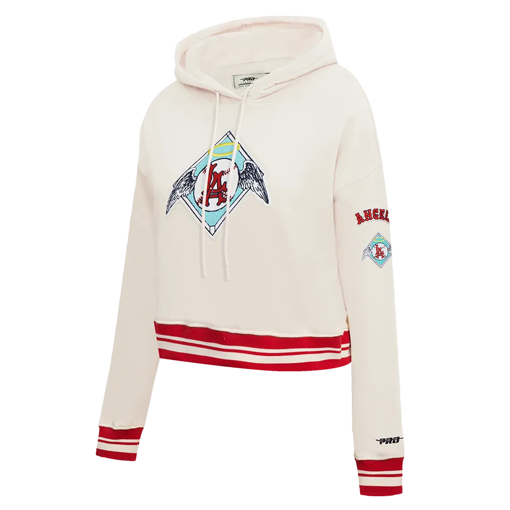 MLB LOS ANGELES ANGELS RETRO CLASSIC WOMEN'S RIB CROPPED PO HOODIE (EGGSHELL/ RED)