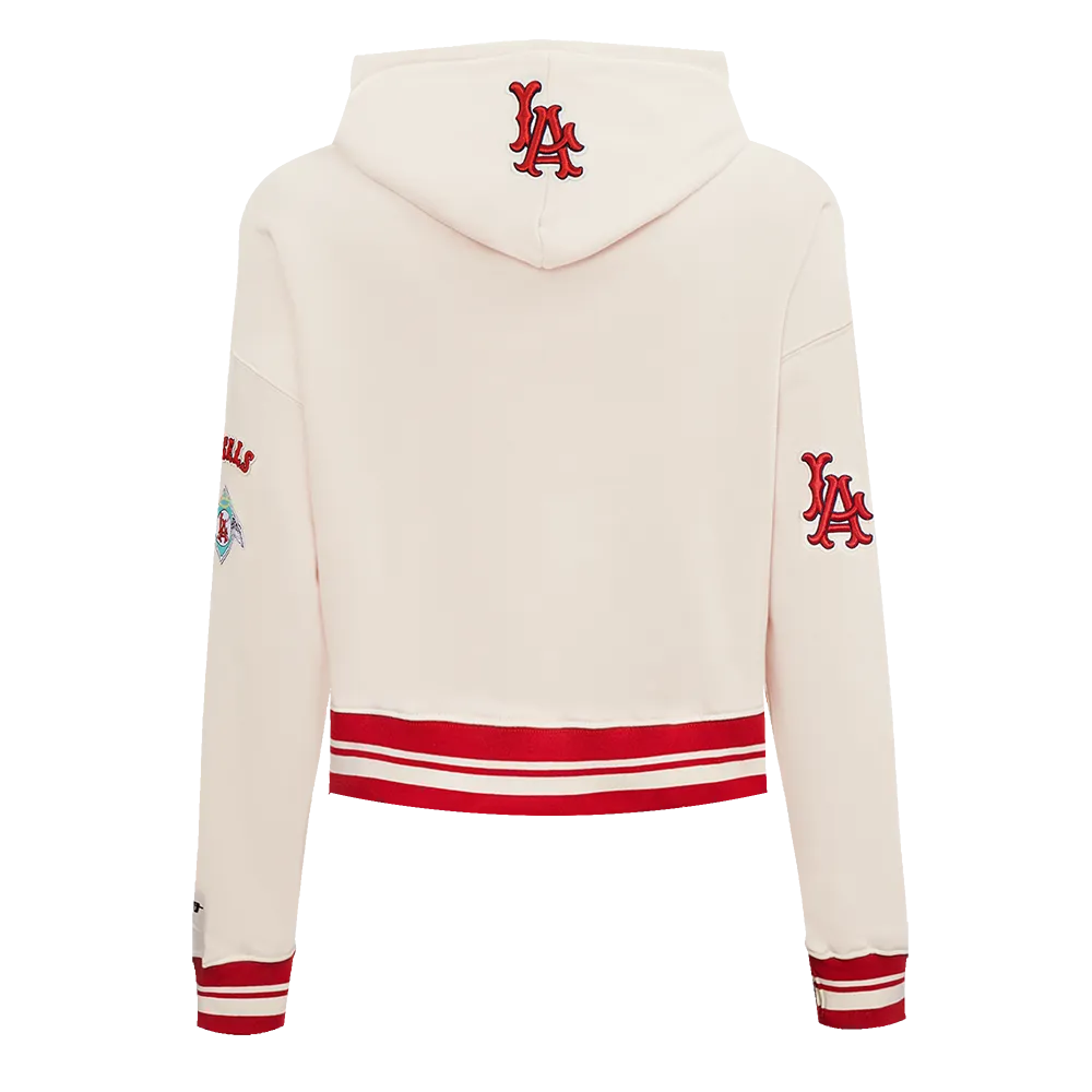 MLB LOS ANGELES ANGELS RETRO CLASSIC WOMEN'S RIB CROPPED PO HOODIE (EGGSHELL/ RED)