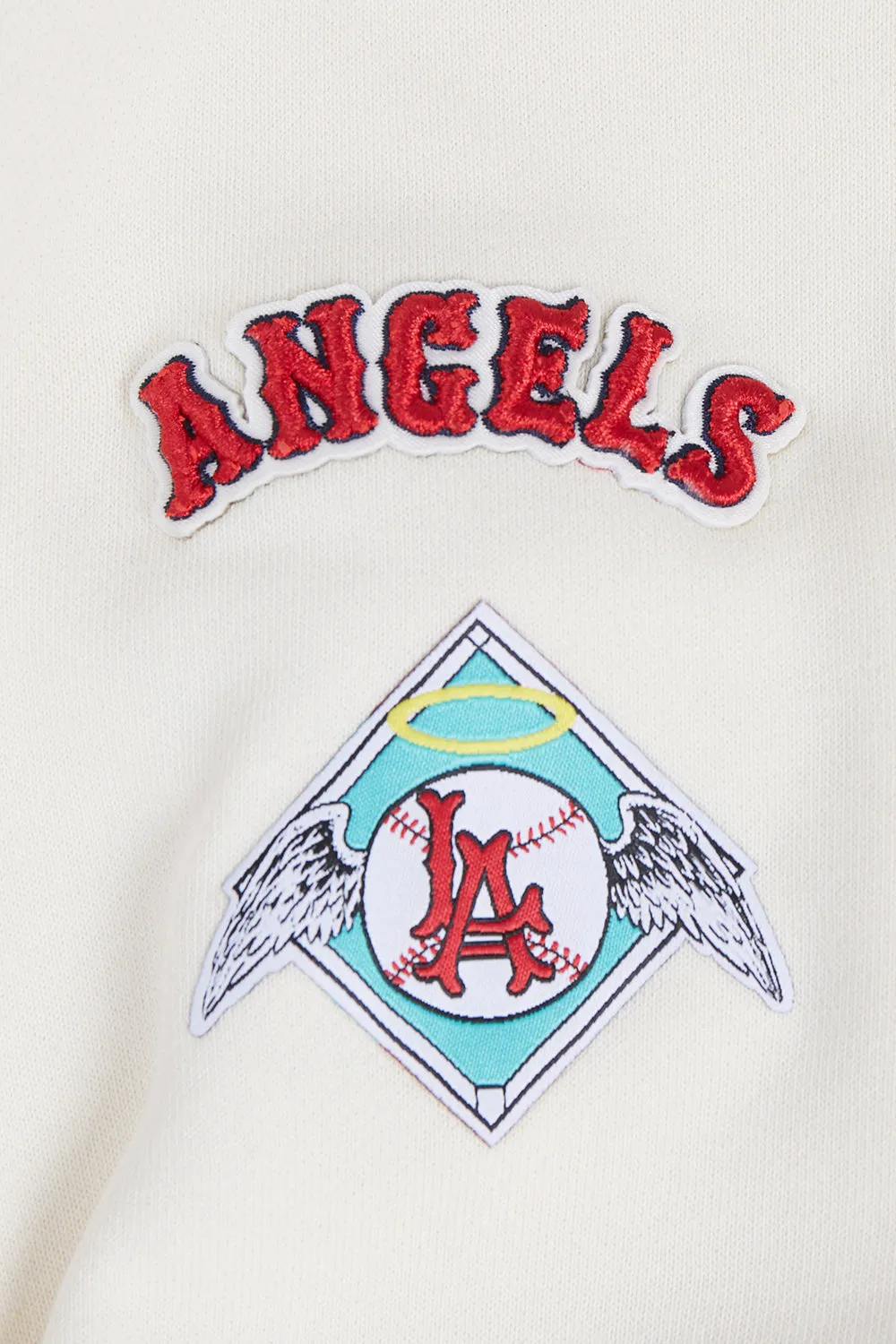 MLB LOS ANGELES ANGELS RETRO CLASSIC WOMEN'S RIB CROPPED PO HOODIE (EGGSHELL/ RED)