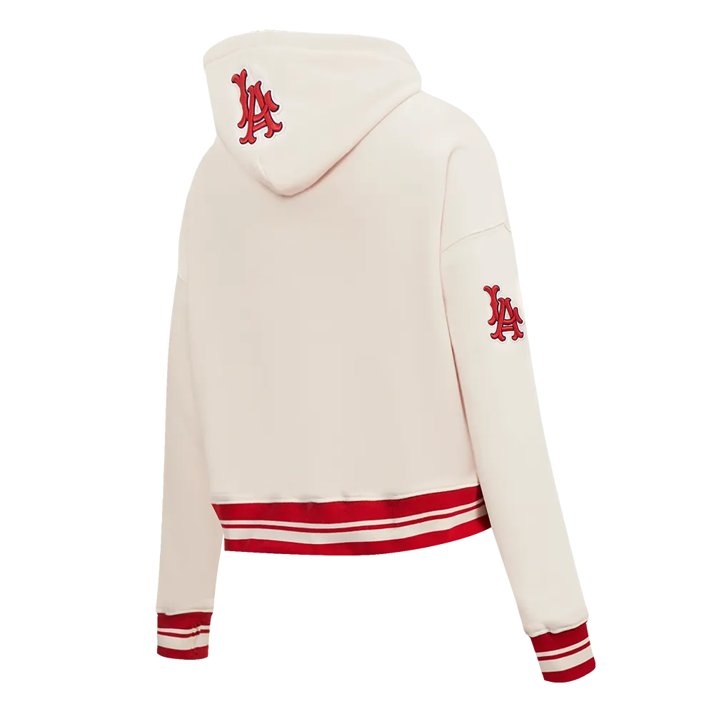 MLB LOS ANGELES ANGELS RETRO CLASSIC WOMEN'S RIB CROPPED PO HOODIE (EGGSHELL/ RED)