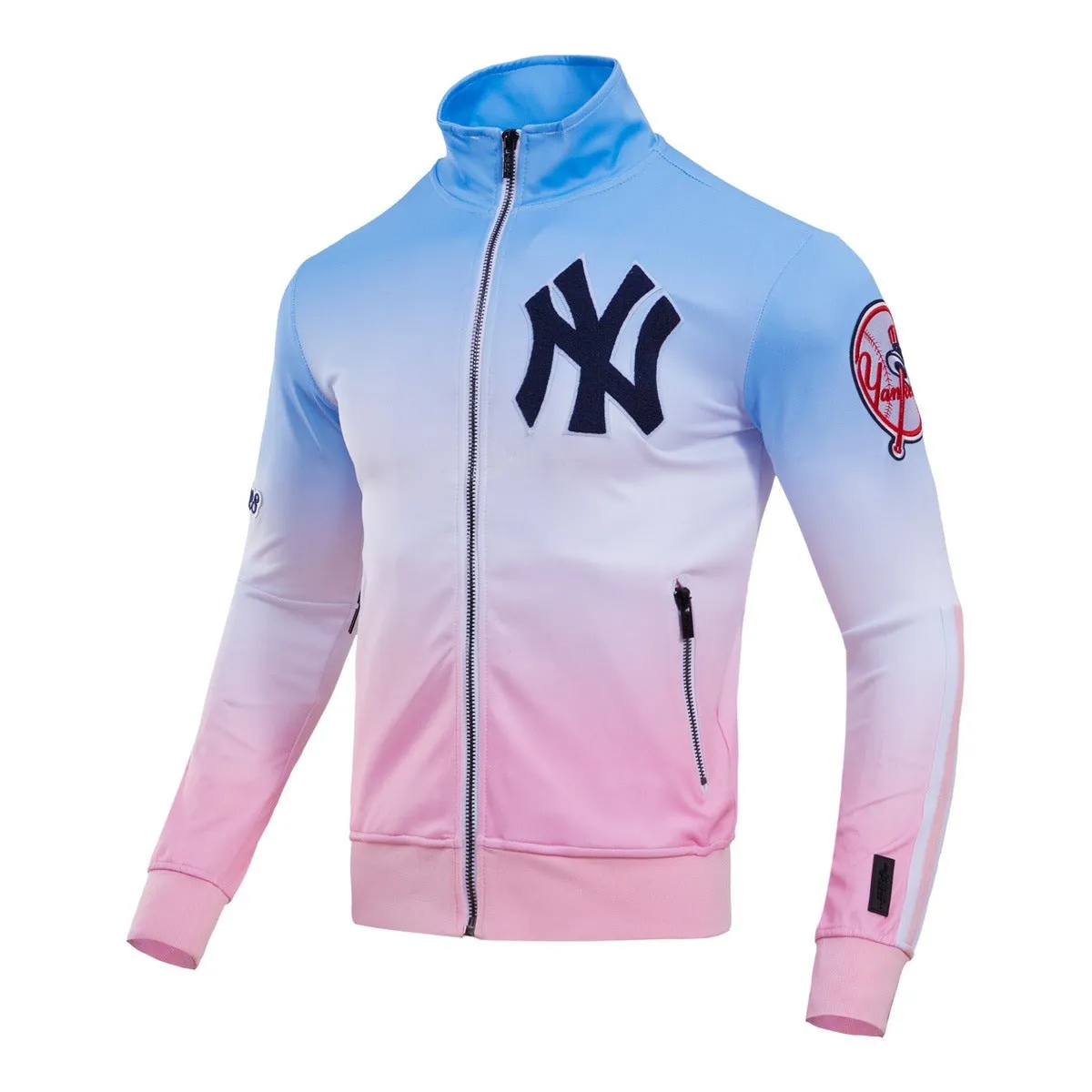 MLB NEW YORK YANKEES LOGO MEN'S TRACK JACKET (BLUE/WHITE/PINK)