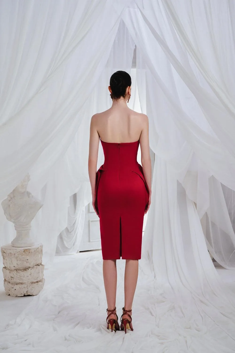 Morris Pencil Semi-Heart Neck Organdy Below The Knee Dress