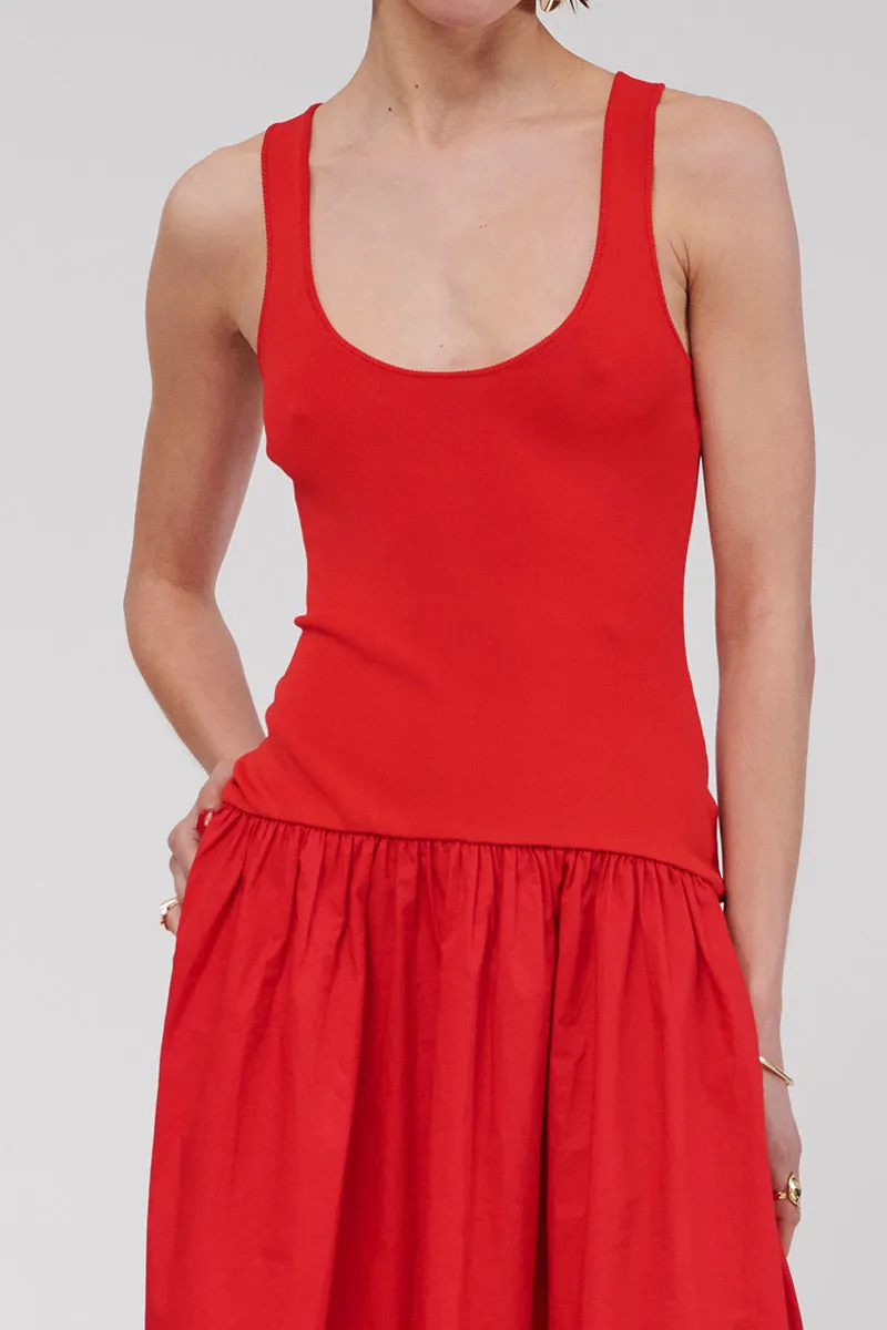 Naples Dropwaist Midi Dress - Red