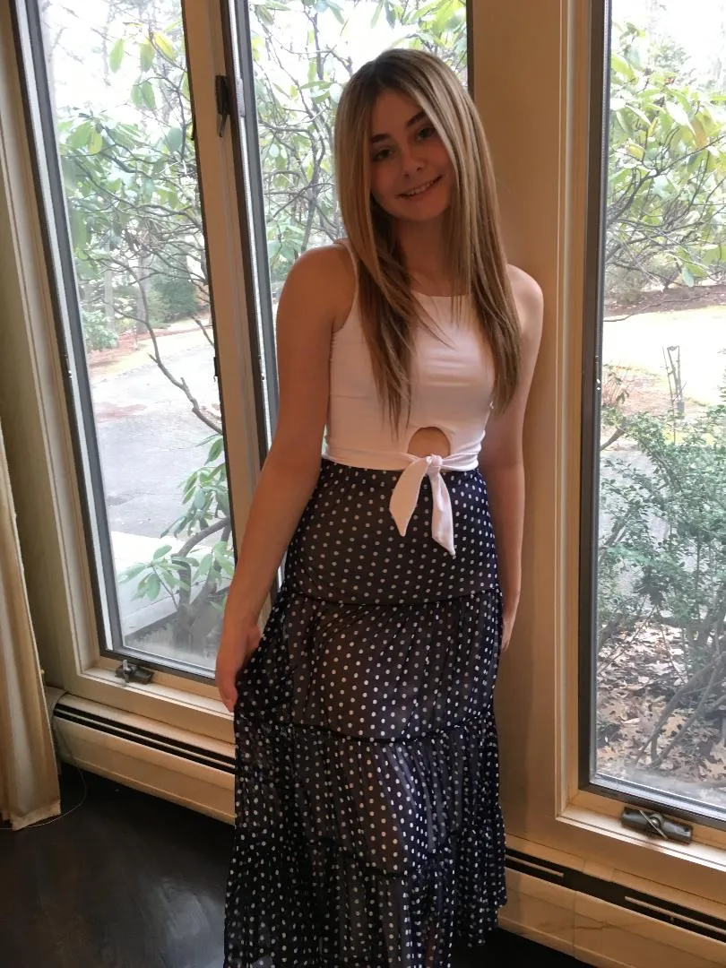 NAVY POLKA DOT MAXI SKIRT RESORT 2020