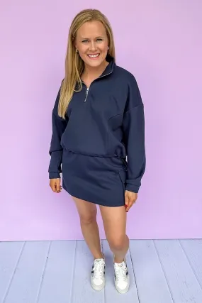 Navy Zip Up Pullover & Cargo Pocketed Skort Set