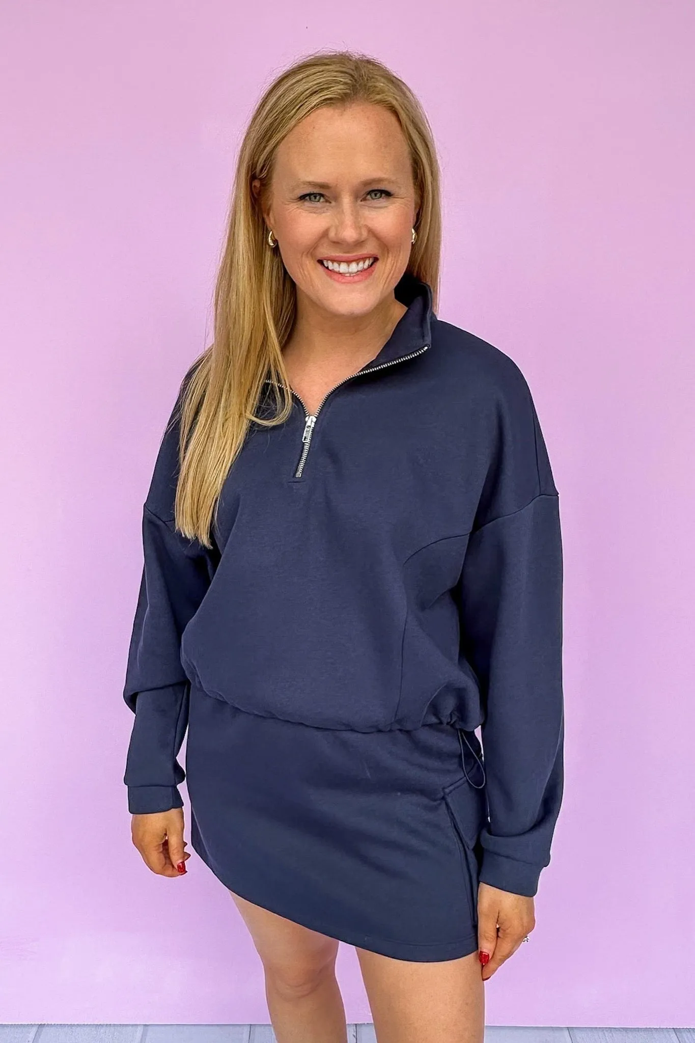 Navy Zip Up Pullover & Cargo Pocketed Skort Set