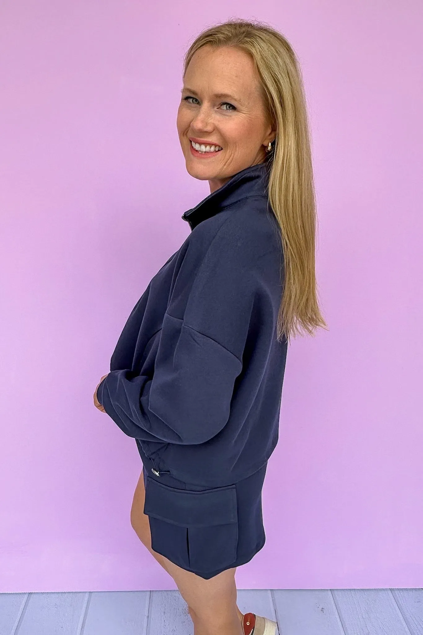 Navy Zip Up Pullover & Cargo Pocketed Skort Set