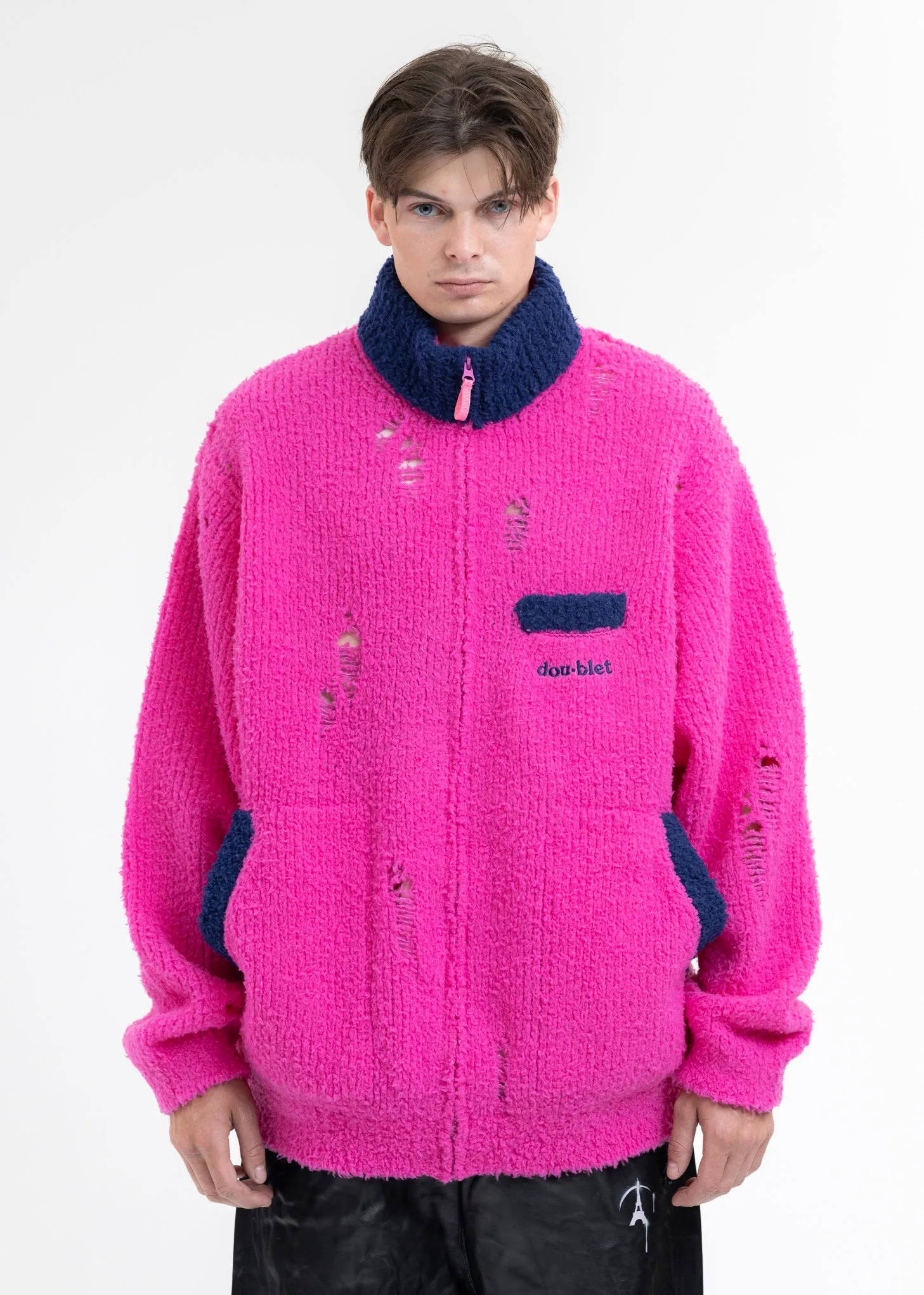 NEON PINK FLEECE KNIT BLOUSON