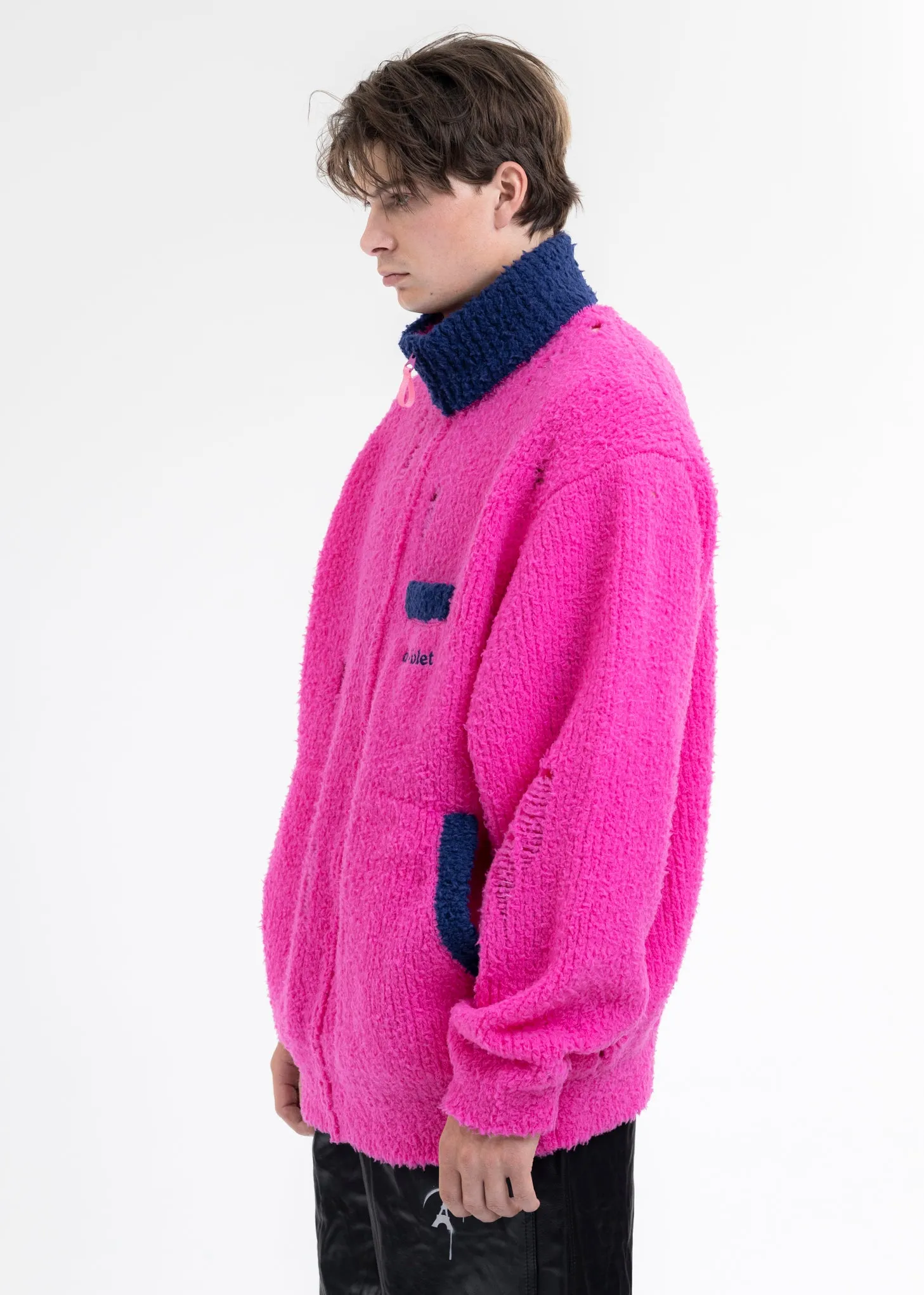 NEON PINK FLEECE KNIT BLOUSON