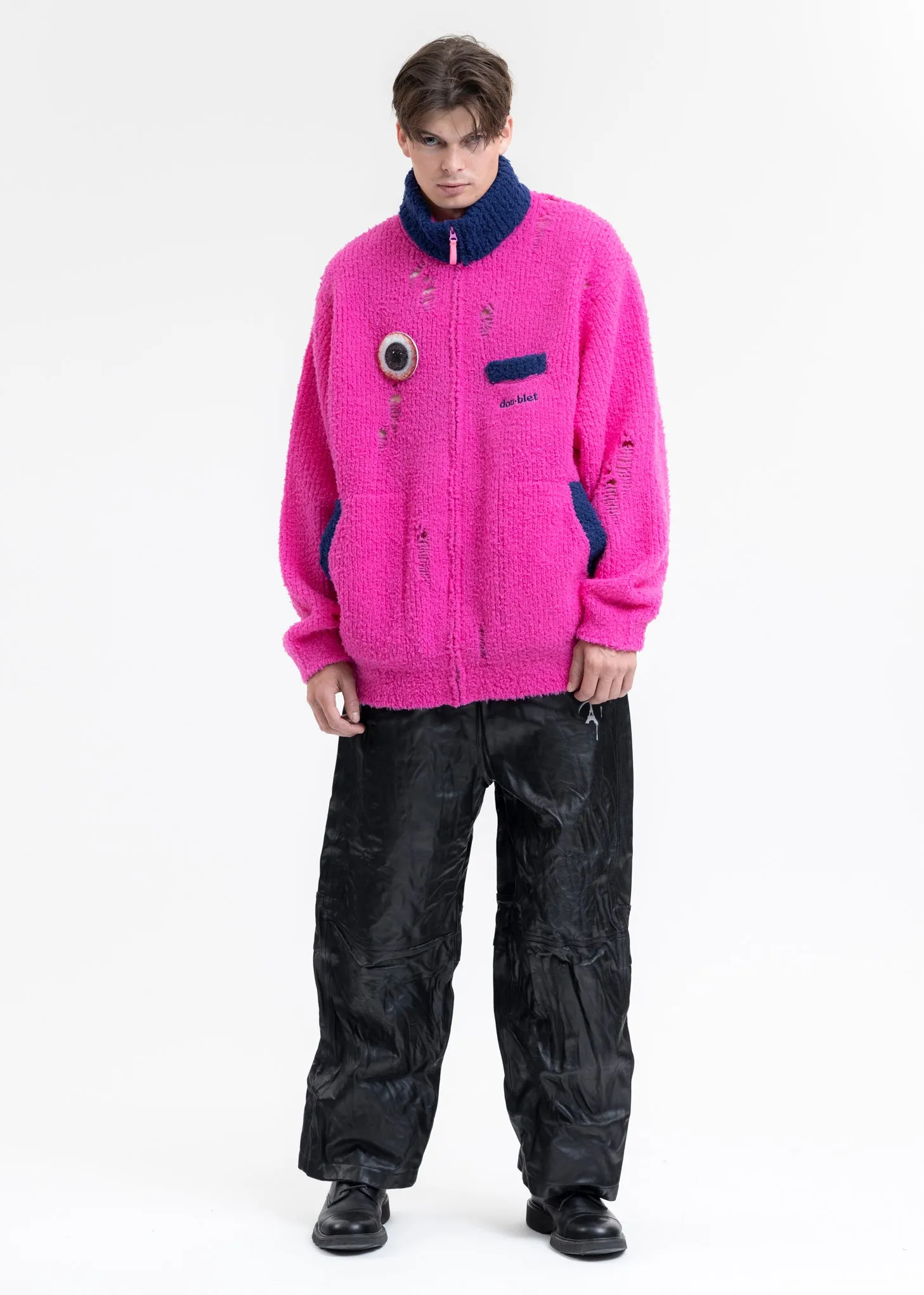 NEON PINK FLEECE KNIT BLOUSON