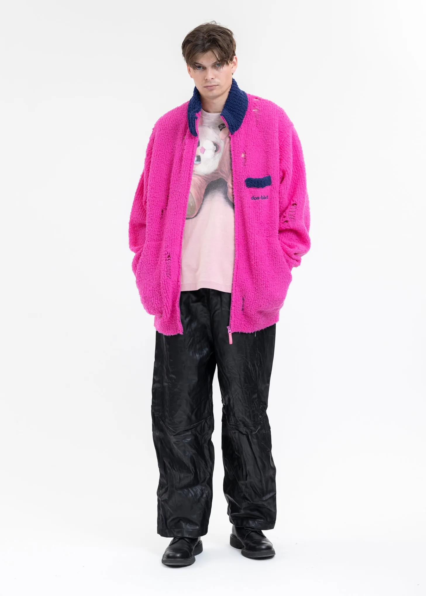 NEON PINK FLEECE KNIT BLOUSON