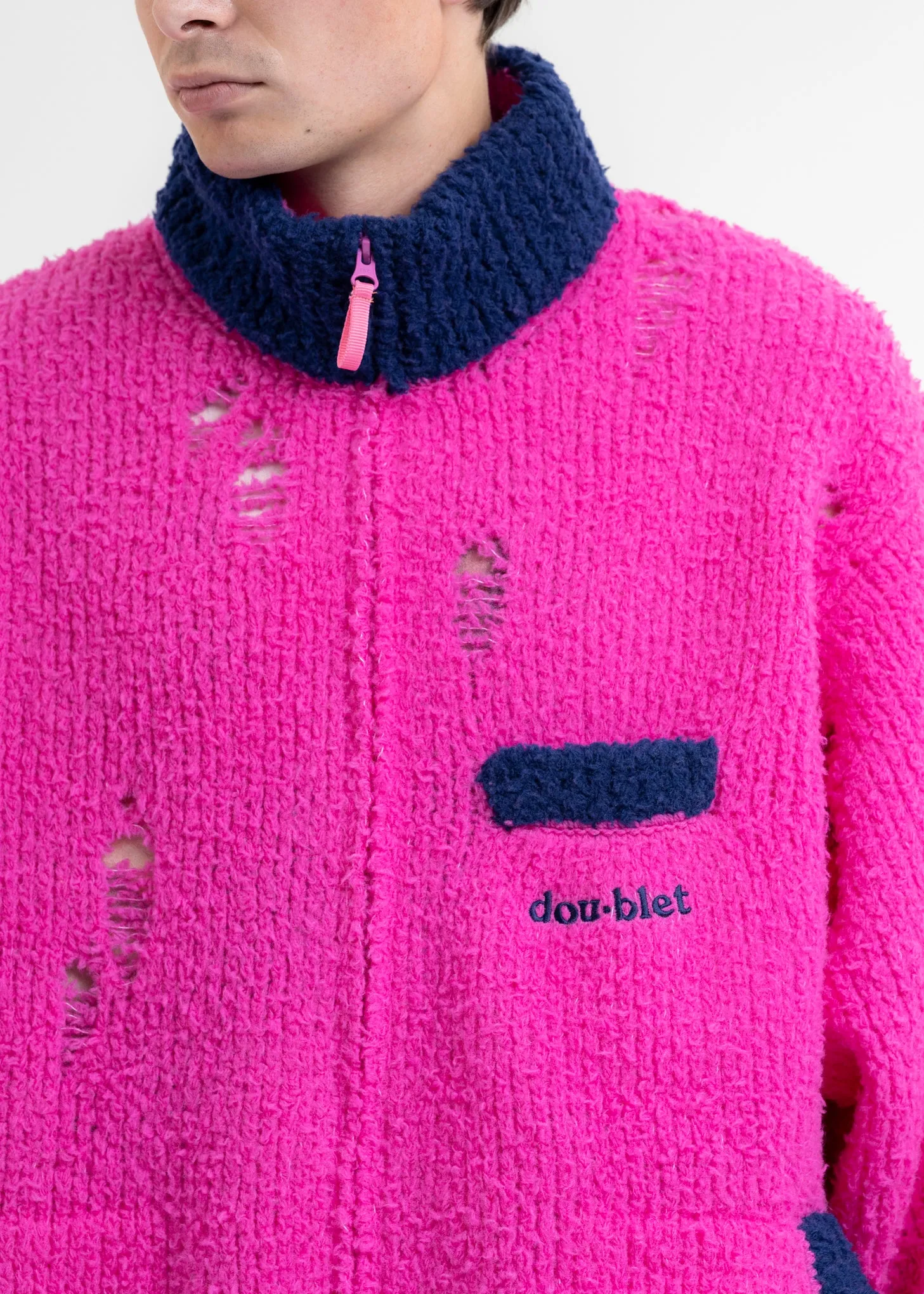 NEON PINK FLEECE KNIT BLOUSON