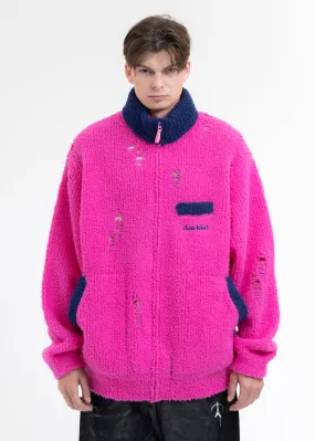 NEON PINK FLEECE KNIT BLOUSON