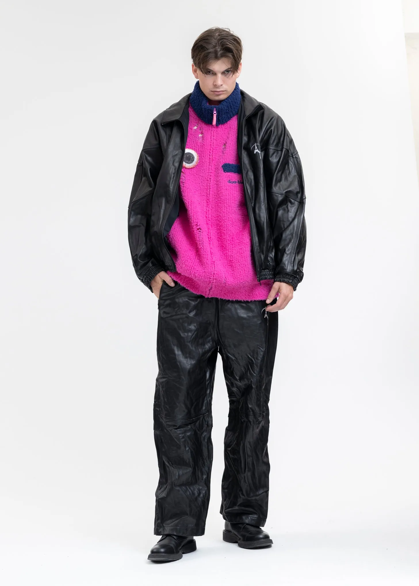 NEON PINK FLEECE KNIT BLOUSON
