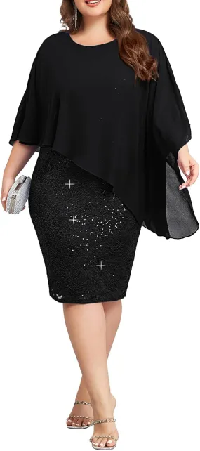 NEW Retails $80  Hanna Nikole Black Lace Hanna Nikole Women's Plus Size Sleeveless Cape Dress with Chiffon Overlay Bodycon Pencil Dress Sz 20W