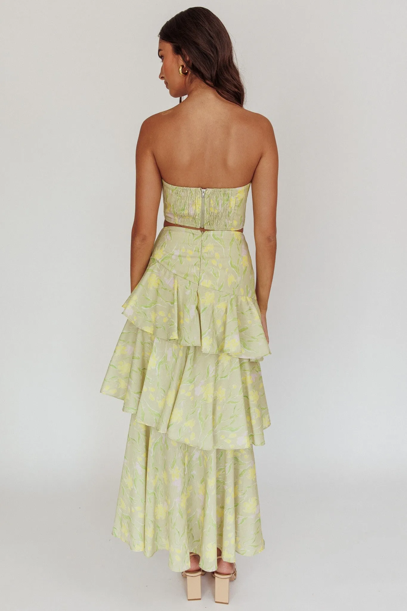 NEWEST ARRIVAL Green Floral Tiered Skirt Set