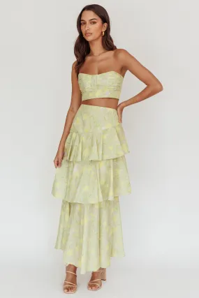 NEWEST ARRIVAL Green Floral Tiered Skirt Set