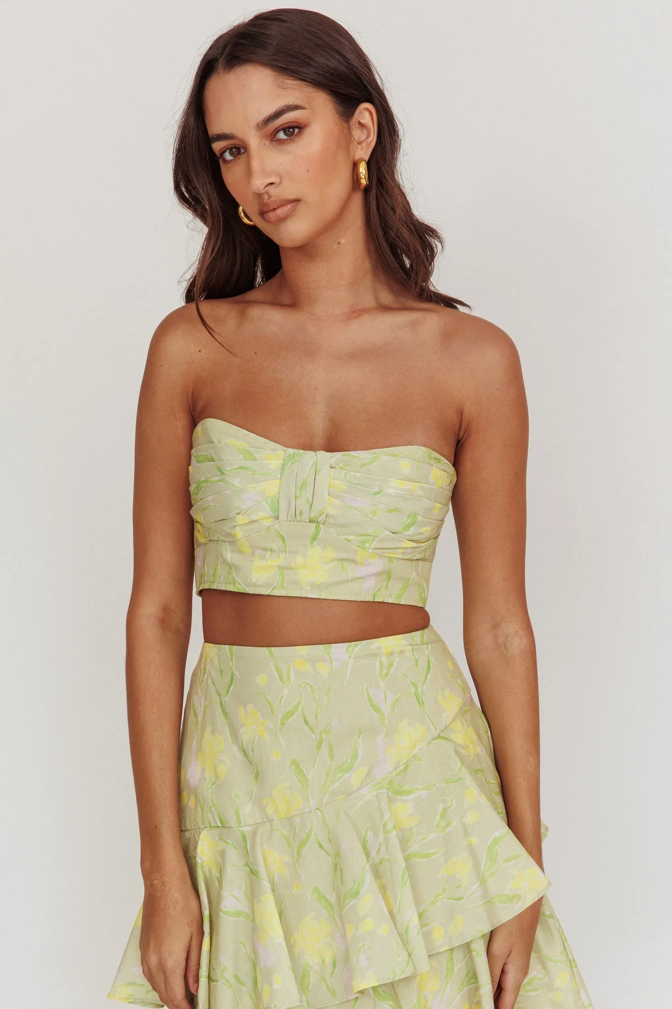 NEWEST ARRIVAL Green Floral Tiered Skirt Set