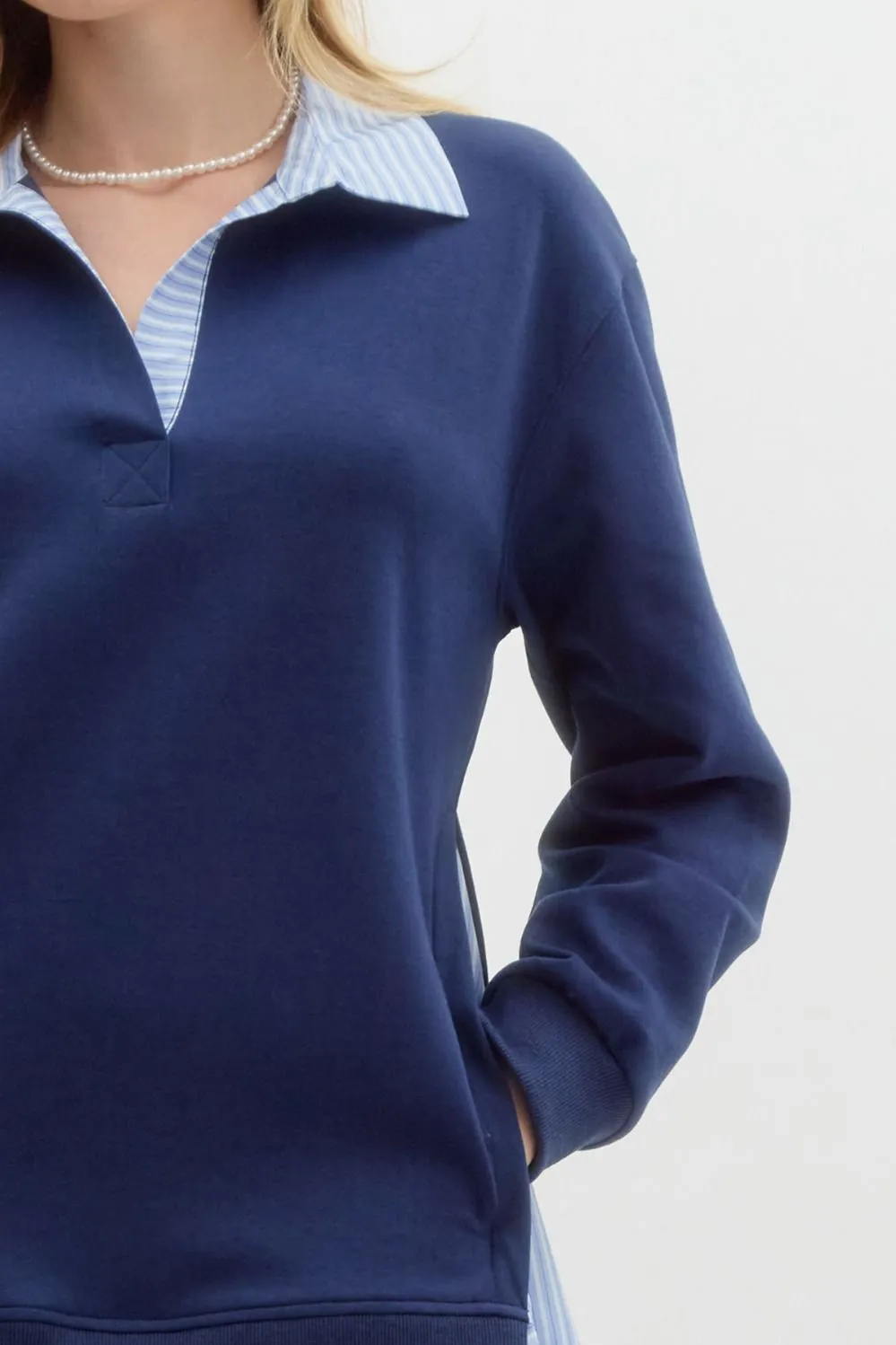 NEWEST ARRIVAL Navy/Blue Striped Pullover Long Sleeve Dress