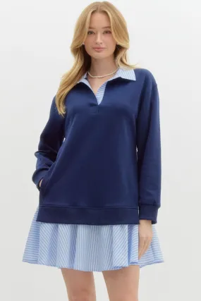 NEWEST ARRIVAL Navy/Blue Striped Pullover Long Sleeve Dress
