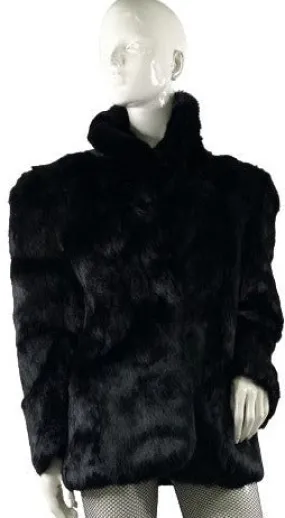 NIKI Rabbit Fur Coat, Black, Mid Length, Size L, SKU 000360-4