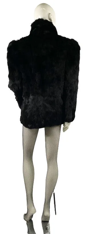 NIKI Rabbit Fur Coat, Black, Mid Length, Size L, SKU 000360-4